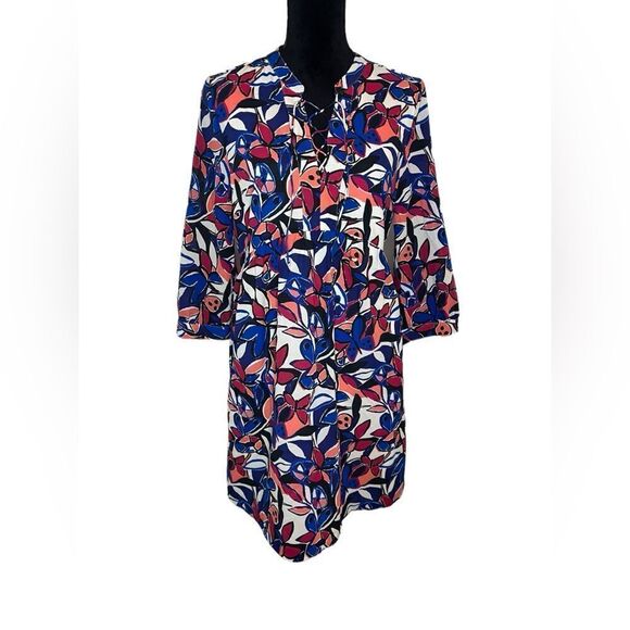 JCREW FLORAL TROPICAL LACE UP EMPIRE WAIST 3/4 SLEEVE DRESS WOMENS SIZE MEDIUM - Picture 4 of 10